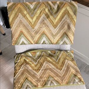 2 VTG Pier 1 chevron stripe mixed media boho embroidered pillow covers 12x19